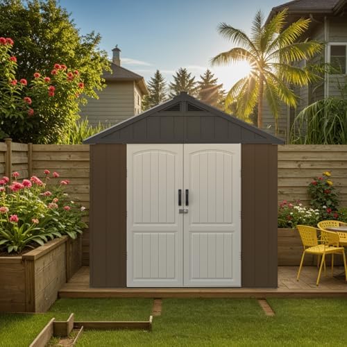 Patiowell 8x8 FT Resin Outdoor Storage Shed with Floor, Chocolate