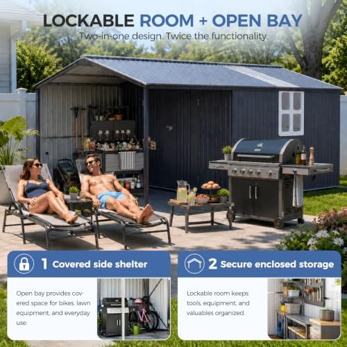 K Knowbody 10x15.5 FT Metal Storage Shed with Canopy，20-Gauge Frame