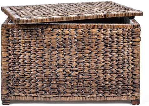 happimess Anada 30" Storage Trunk Wicker Weave Water Hyacinth, Brown Wash