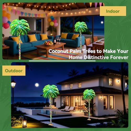 Ledido 5FT Halloween Lighted Palm Trees for Outside with Remote Coconuts