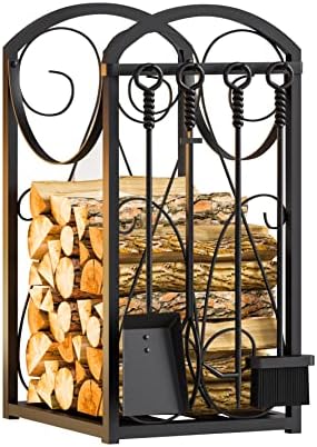 Kingson Firewood Rack Indoor/Outdoor Log Holder, Black