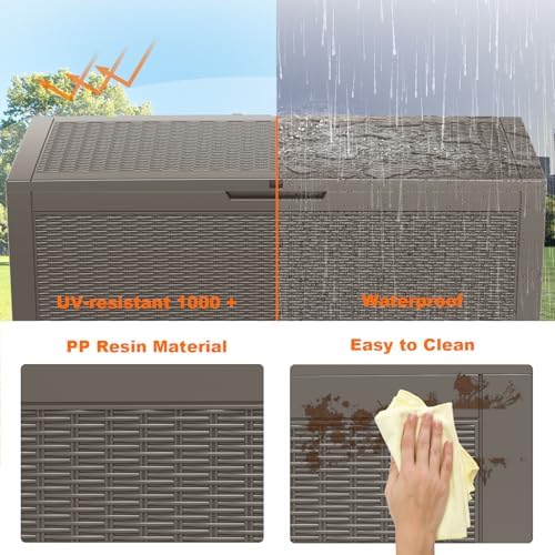 ROJIK 125 Gallon Waterproof Outdoor Deck Storage Box, Lockable Resin Patio Storage Bin with Lid for Garden Tools, Patio Cushions & Outdoor Accessories (Grey)
