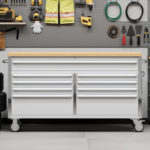 9-Drawer, Mobile Tool Chest with Military-Grade Locking System - Stainless Steel Storage Cabinet, High-Weight Capacity for Mechanics & Workshops