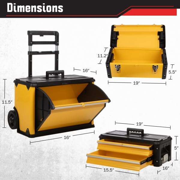 stalwart stackable rolling tool box with wheels, yellow, package contents