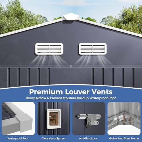 K Knowbody 10x10 FT Metal Storage Shed, 20-Gauge Frame with Double Doors