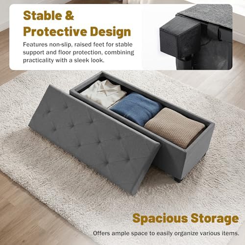 DUMOS Storage Ottoman Bench, 43.3 Inch End of Bed Bench for Living Room