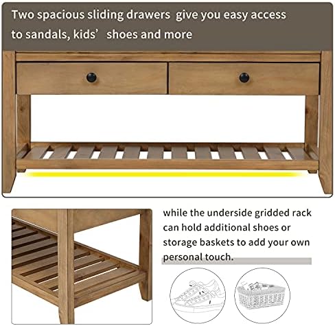 Merax Classic Wood Entryway Bench with Shoe Storge Wood Bench for Hallway Front Door Old Pine with Drawers and Seat Cushion Old Pine
