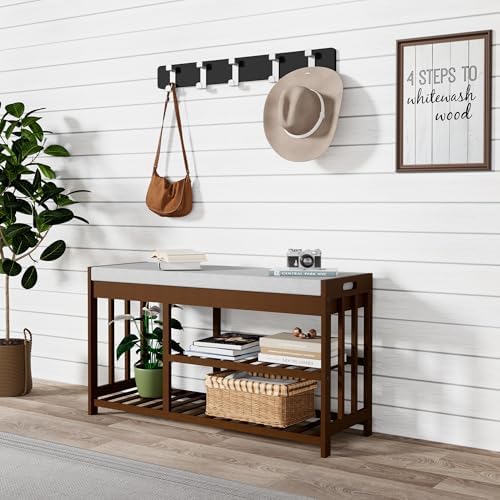 Bamboo Shoe Storage Bench with Cushioned Seat 3-Tier Entryway Shoe Rack