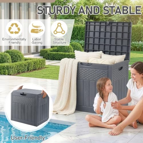 VINGLI 33 Gallon Weatherproof Lockable Outdoor Storage Box (Grey)
