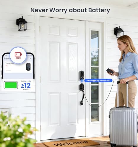 Veise VE017-H 8-in-1 Fingerprint Smart Front Door Lock Set, Matte Black