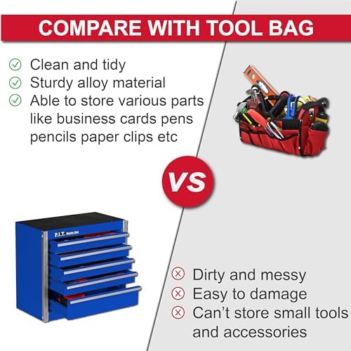 P.I.T. Mini Tool Box,Small Metal Toolbox Organizer with 5 Drawers,Blue