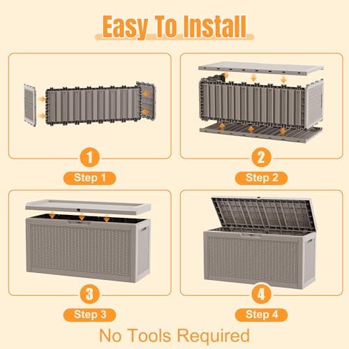 Outdoor Storage Box,100 Gallon Waterproof Resin Patio Deck Box