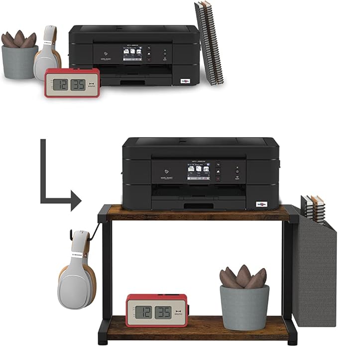 VEDECASA 2 Tier Rustic Brown Wooden Under Desk Printer Stand