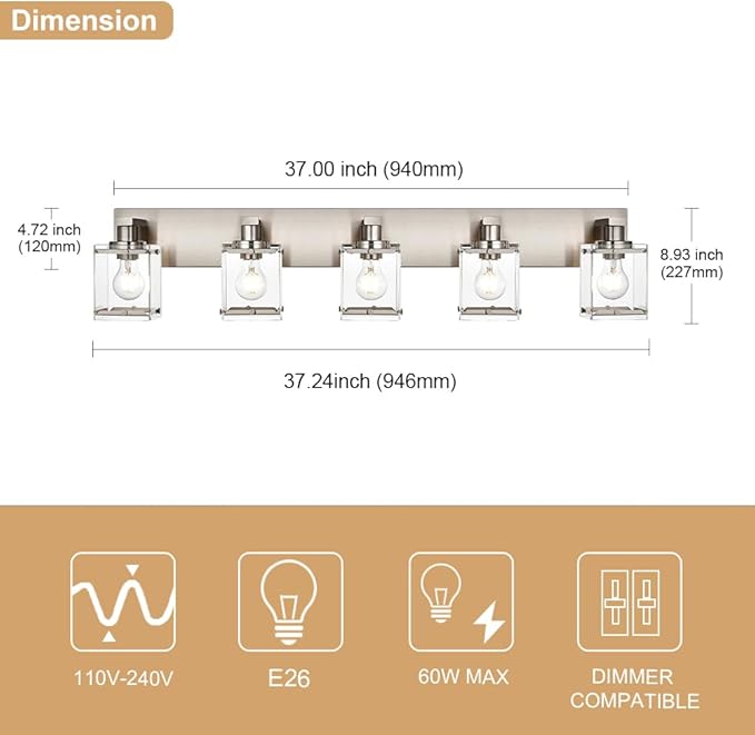 WINSHEN 5-Lights Brushed Nickel Bathroom Wall Light
