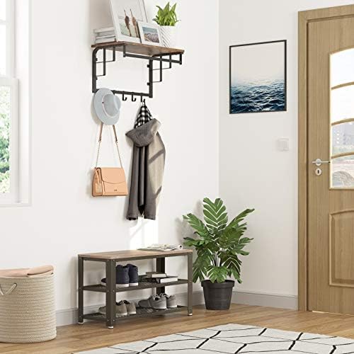 VASAGLE 3-Tier Shoe Rack, Storage Bench with Metal Mesh Shelves and Seat
