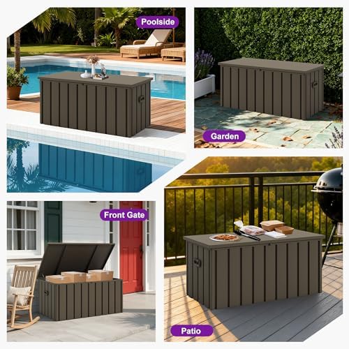 PURPLE LEAF Outdoor Deck Box 100 Gallon, Waterproof Lockable Storage, Brown