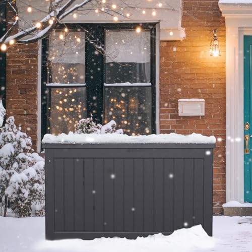 ROJIK Outdoor Storage Housing Deck Box-Waterproof Patio Furniture,Garden Tools,Cushions,Pool Accessories Storage Waterproof Resin Box with Capacity (280 Gal & Black)