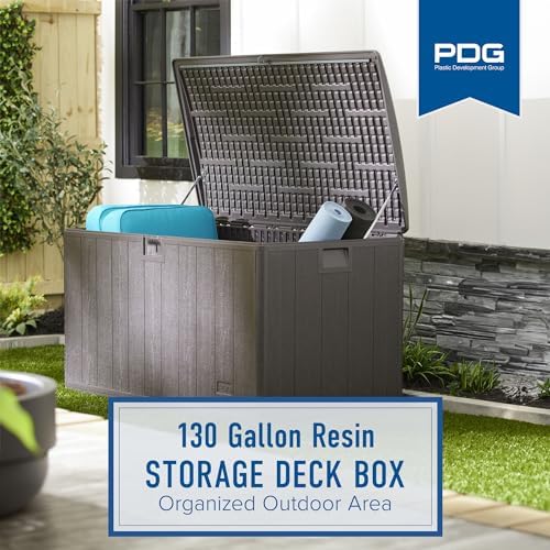 Plastic Development Group Outdoor Deck Box, Soft Close, Driftwood, 130 Gal