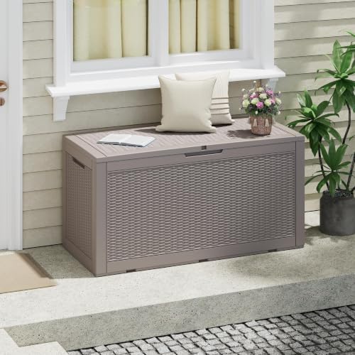 130 Gallon Deck Box,Lockable Outdoor Storage Box Gas Lift,Waterproof,Grey