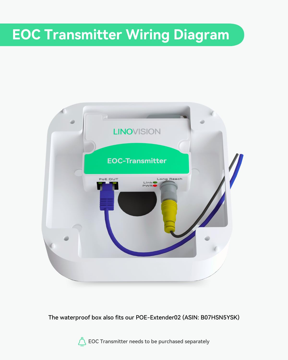 linovision eoc transmitter camera mount box, ip66 waterproof shown in use