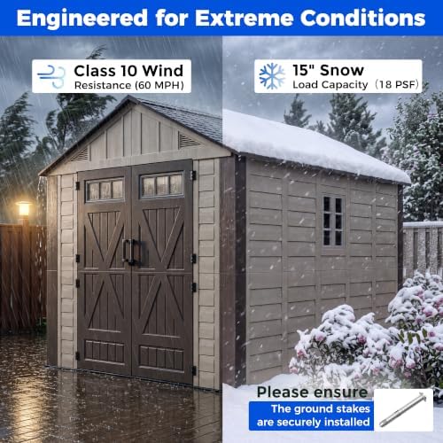 HOMSHADE 8x12 FT Resin Outdoor Storage Shed with Floor, Plastic Garden Shed