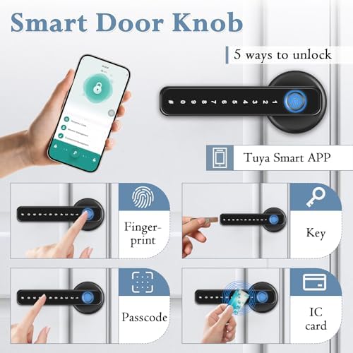 Fingerprint Door Lock, Touchscreen Keypad Lock with Handle, Smart Door Knob
