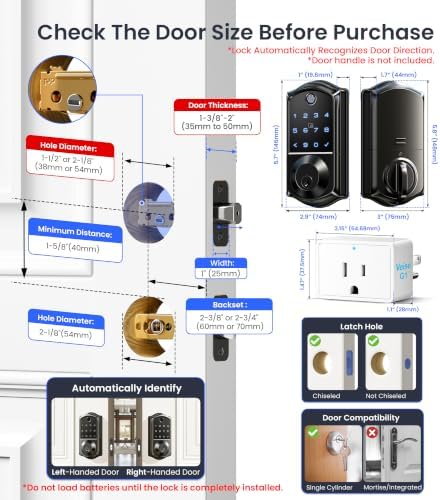 Veise VE017G WiFi Smart Keyless Entry Lock for Front Door, Matte Black