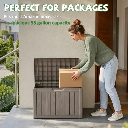 DRATO 55 Gallon Outdoor Storage Box Waterproof, Lockable Resin Deck Boxes