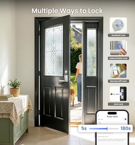 Veise VE029-E WiFi Smart Lever Lock with Non-Keyed Deadbolt, Satin Nickel