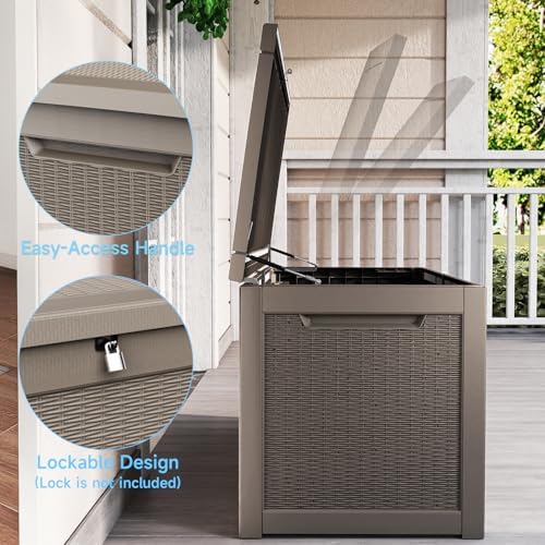310 Gallon Lockable Outdoor Storage Box – Waterproof Resin Deck Box for Patio Furniture, Garden Tools, Pool Accessories (Gray)