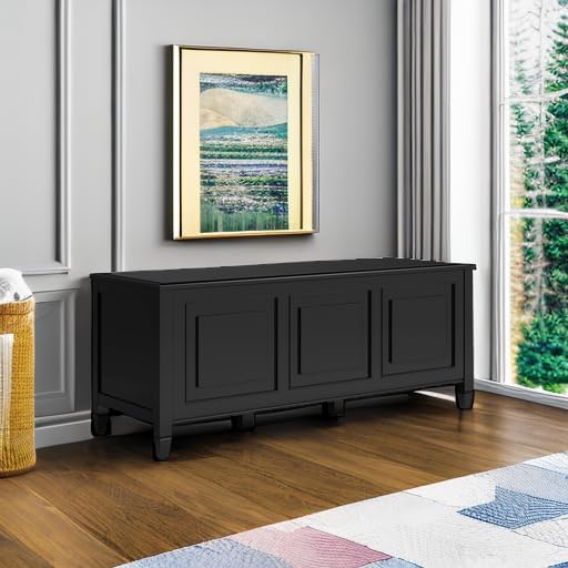 SIMPLIHOME Connaught 51" Wide Solid Wood Trunk Bench in Black