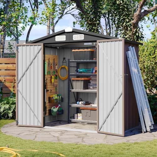 Aoxun 6x4 FT Metal Outdoor Steel Shed Brown
