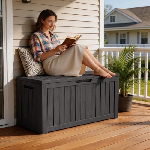 Mars Villa Deck Box, Outdoor Storage Box Waterproof, 80 Gallon, Black