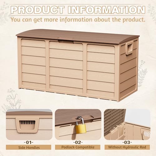 75 Gallon Outdoor Deck Box - Heavy Duty Resin Storage with Lockable Lid, UV Resistant for Patio Furniture Cushions, Pillows (Brown)