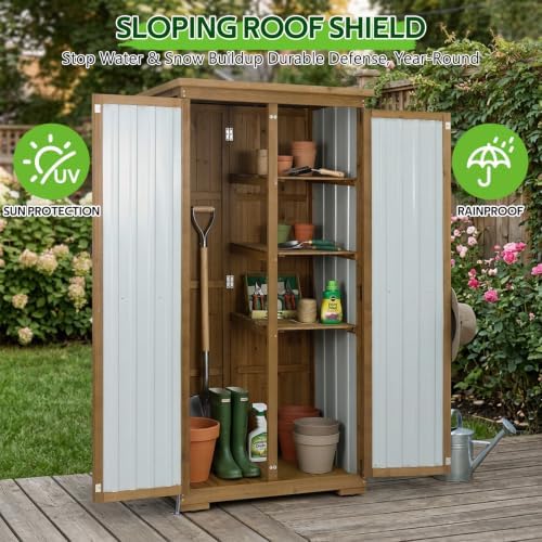 66-Inch Outdoor Storage Cabinet with 3 Adjustable Shelves