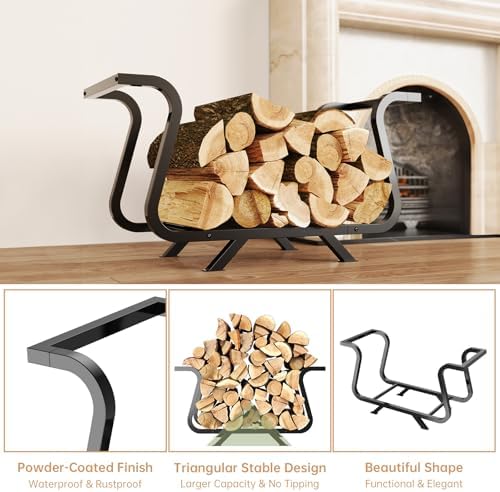 NiHome 33.5" Firewood Rack Outdoor, 450lb Metal Log Holder Indoor, Black