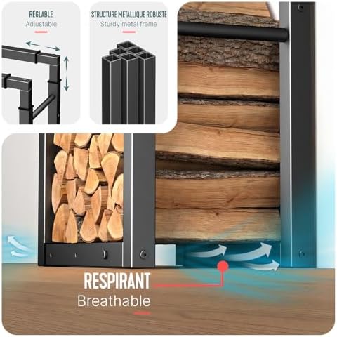 VOUNOT Firewood Rack Adjustable Firewood Holder Heavy Duty Log Holder Stand for Fireplace Fire Wood Storage Holder for Indoor Outdoor 5 ft Height Black