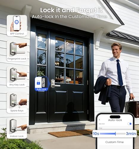 Veise VE019 Smart Lever Lock, Keypad Door Knob with Handle, Satin Nickel