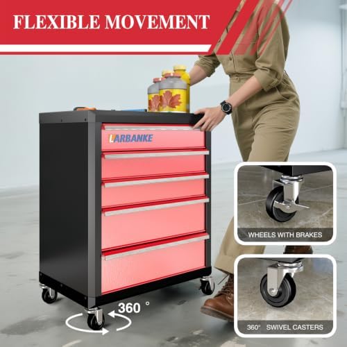 LARBANKE 5 Drawer Rolling Tool Chest with Wheels&Lock,24.6“W×13“D×25.4”H