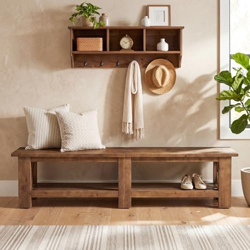 70.87" Solid Wood Entryway Shoe Bench, Extra Long Storage Bench