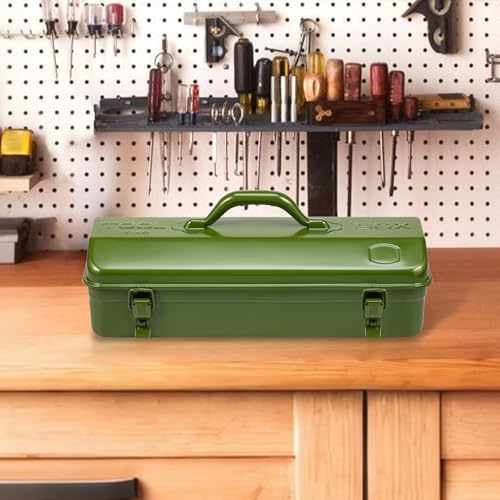 Tool Box, 16.9" Portable Metal Tool Organizer Box with Double Latch Closure and Handle, Heavy Duty Hip Roof Style Tool Chest for Household Workshop Car (Green)