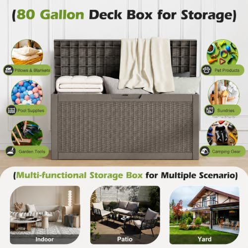 Outdoor Storage Box Waterproof, 80 Gallon Deck Box for Patio Storage