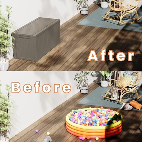 150 Gallon Outdoor Storage Box Patio Deck Box Waterproof, Resin Lockable Outside Large Storage Bin for Pool Cushion Furniture, Garden Tools UV-Resistant, Grey