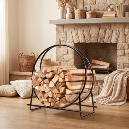 Goplus Firewood Rack, 32.5 Inch Outdoor Firewood Log Hoop with 440LBS Capacity, Heavy Duty Steel Wood Storage Rack, Indoor Firewood Holder for Fireplace Home Fire Pit
