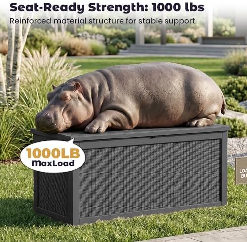 PatioZen Outdoor Storage Box Waterproof Extra Large 360 Gal Lockable, Black