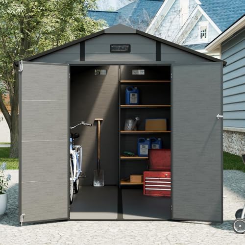 JT 8x10 FT Resin Storage Shed, Outdoor Tool Shed (Dark Grey)