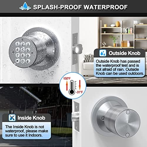 Keyless Entry Door Lock, Door Knob with Keypad, Smart Code Door Lock, Mute Mode, Passage Function, Easy to Install, Satin Nickel