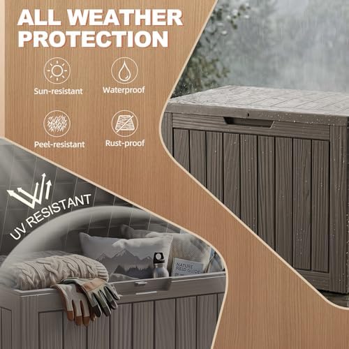 EFU Outdoor Storage Box 70 Gallon Deck Box, Waterproof Resin, Grey