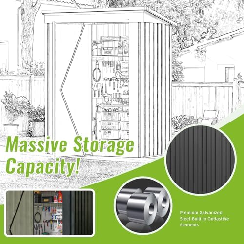 5x3 FT Outdoor Storage Shed, Metal Garden Shed with Upgraded Frame, Lockable Doors for Backyard, Patio, Lawn and Garden