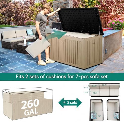 YITAHOME 260 Gallon Large Deck Box with Divider & Side Handles